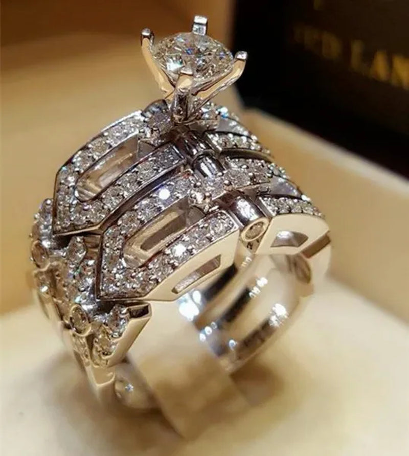 2 pieces / set of gifts handmade luxury exquisite ring fashion jewelry  birth stone anniversary party bride princess wedding ring engagement set ring size 5-11