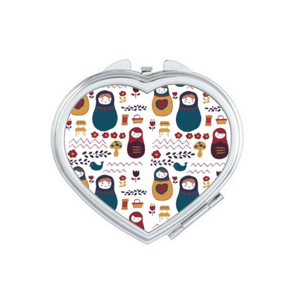 Russia Dolls Flower Poster Russian Matryoshka Mirror Travel Magnification Portable Handheld Pocket Makeup