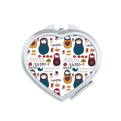 Russia Dolls Flower Poster Russian Matryoshka Mirror Travel Magnification Portable Handheld Pocket Makeup