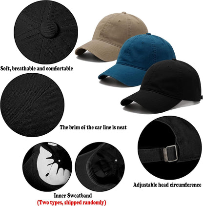 3 Pack Washed Plain Vintage Baseball Cap Cotton Adjustable Twill Bulk Low Profile Classic Dad Hat for Men/Women