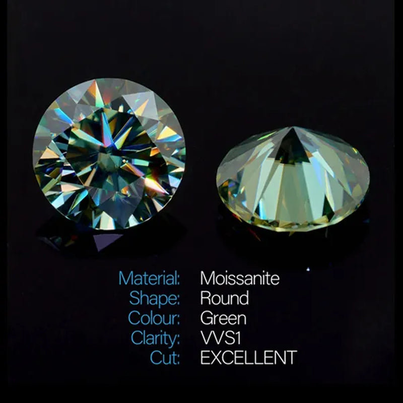 With AAAAA certificate Brilliant Loose Moissanite Blue Green Color Round Cut Diamond 6.5 MM 1CT
