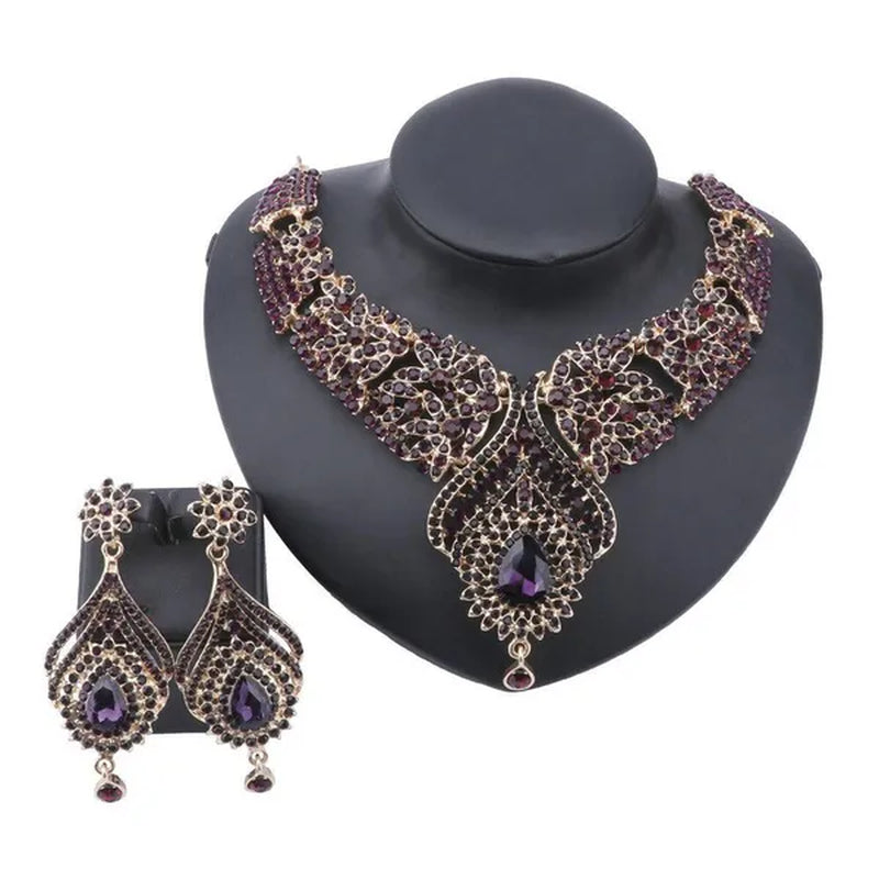 Luxury Women's Elegant Austrian Crystal Statement Necklace Earrings Bridal Party Jewelry Set For Wedding Dress