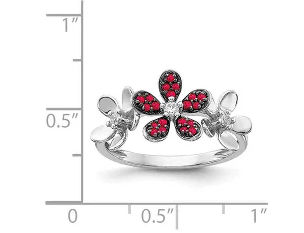 1.15 Carat (ctw) Natural Ruby Flower Ring in 14K White Gold
