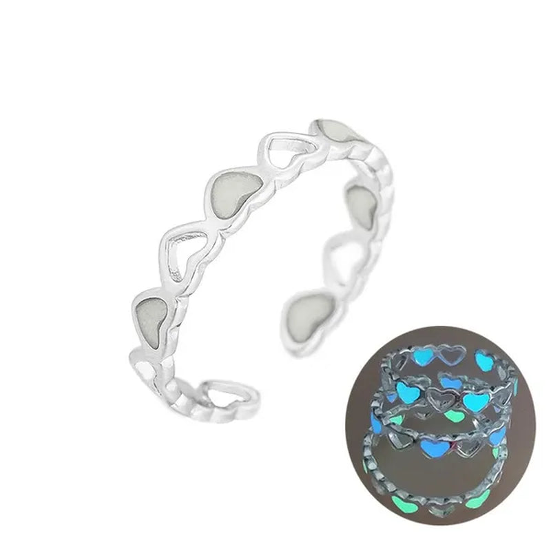 Hot Adjustable Heart Shape Luminous Ring Glow In The Dark  Ring Lady Glow Hollow Heart Love