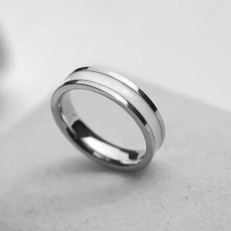 Rose Gold Color White Black Charm Ring Woman Man Wedding Jewelry Stainless Steel Ring(4-10)