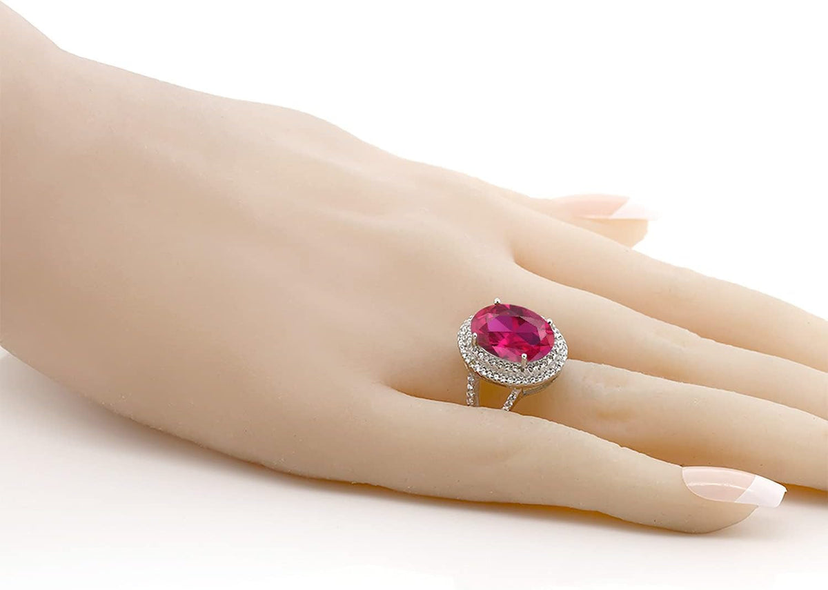 5-10 Cttw Gemstone Birthstone Ring for Women | 925 Sterling Silver | Oval 14X10MM | Wedding Engagement Anniversary Promise Ring for Women | Available in Size 5, 6, 7, 8, 9