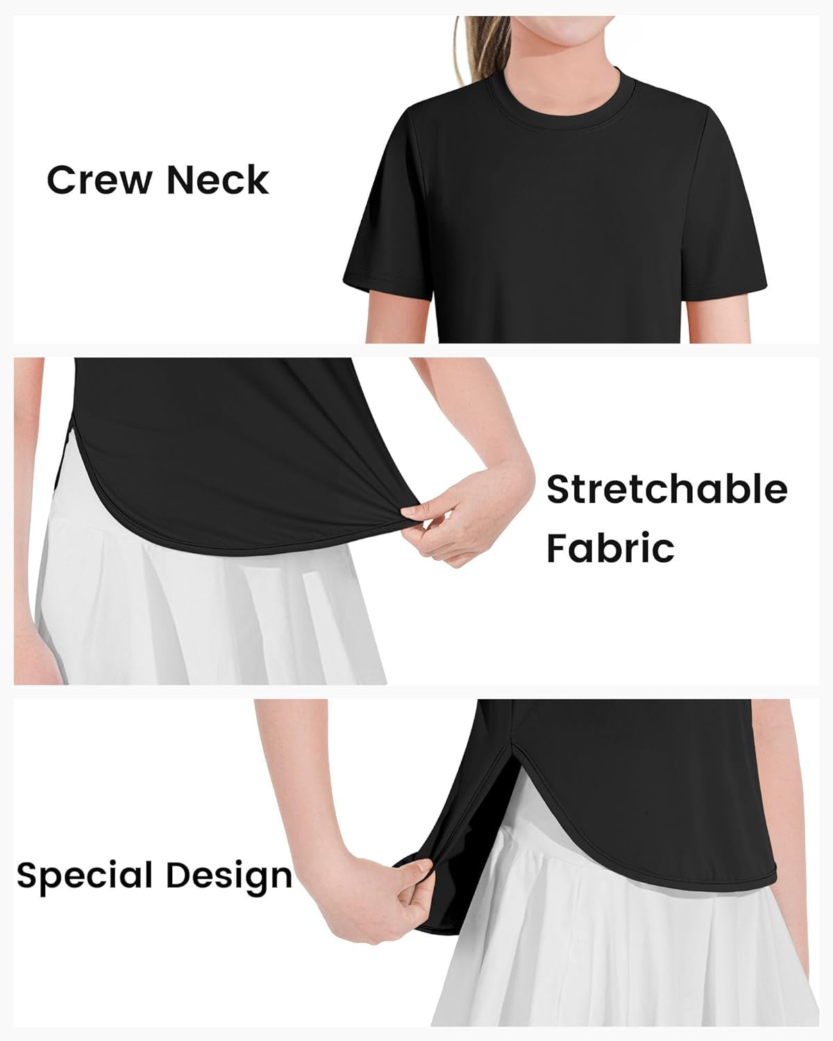 Girls Athletic Shirts Short Sleeve Quick Dry T-Shirt UPF 50+ Basic Tee Tops for Kids Teens Sports Activewear