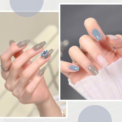 Gel Nail Polish Kit, 3 Colors Jelly Milky White Blue Gray, Sheer Soak Off UV Gel Polish Set - Cloudy Coast