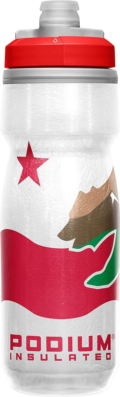 Podium Chill Insulated Bike Water Bottle - Easy Squeeze Bottle - Fits Most Bike Cages - 21Oz, California