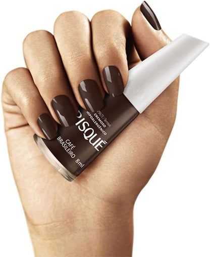 Nail Polish Brown | Esmalte de Unhas | Fast Dry, Hypoallergenic, Long-Lasting, Extra Sparkle, Made in Brazil | Café Brasileiro, 0.3 oz, 8ml