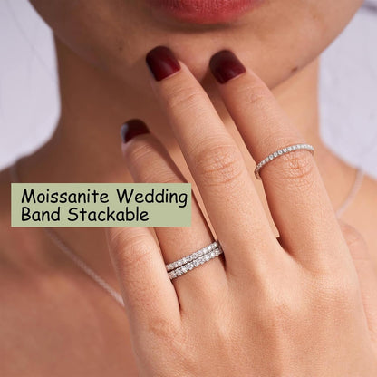 Moissanite Wedding Band for Women Half Eternity 925 Sterling Silver 0.3Ct DEF Color VVS Lab Created Moissanite Thin Real Moissanite Anniversary Engagement Bands Ring Size 4-11
