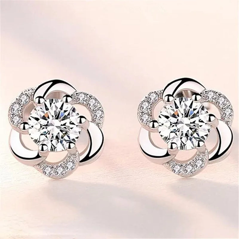 Fashion Diamond Flower Stud Earrings for Women Jewelry