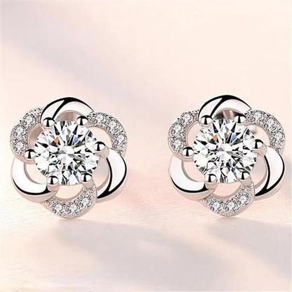 Fashion Diamond Flower Stud Earrings for Women Jewelry
