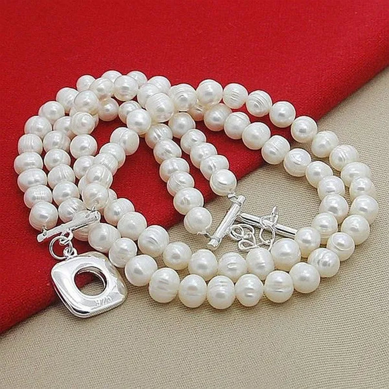 Luxury New Fashion 925 Sterling Silver Round Natural Freshwater Pearl Necklace for Women's Wedding Refined