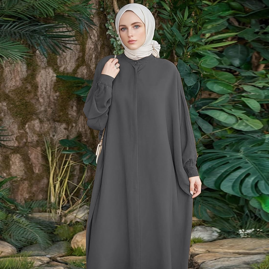 Women'S Muslim Dress Ramadan Abaya Batwing Sleeve Henley Shirt Prayer Kaftan Dubai Islamic Dress