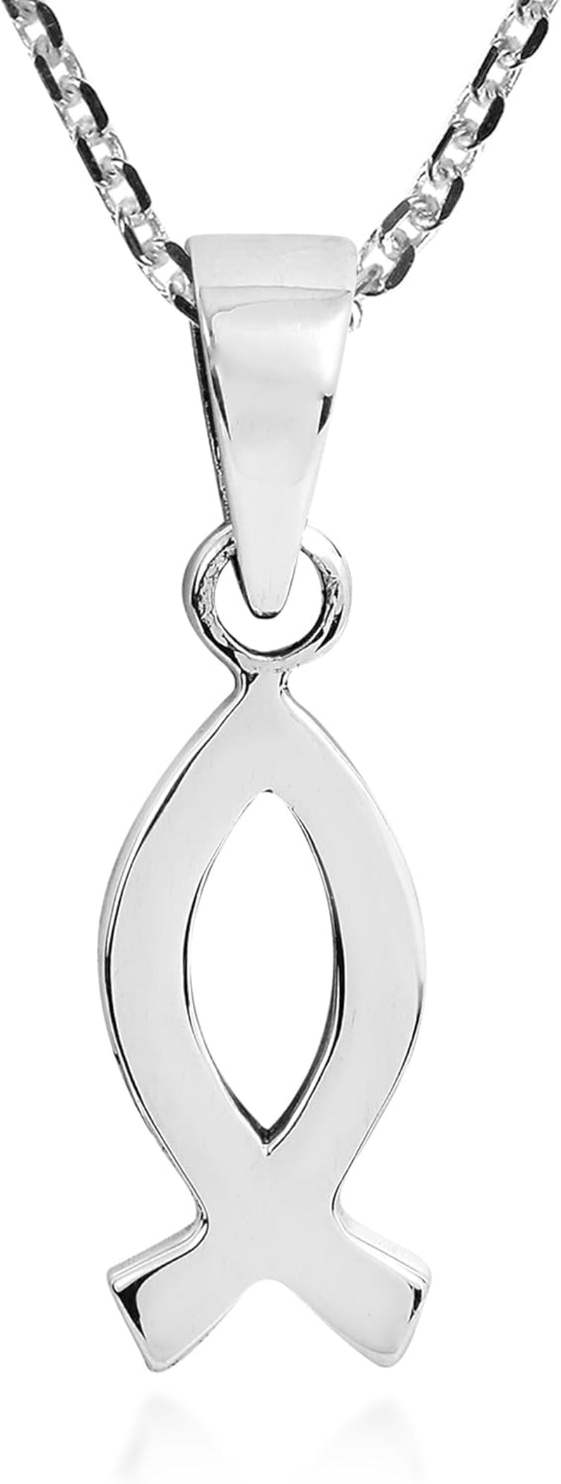 Faithful Christian Fish .925 Sterling Silver Pendant Necklace | Silver Pisces Necklace | Christian Fish Necklace