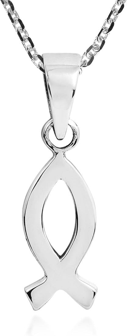 Faithful Christian Fish .925 Sterling Silver Pendant Necklace | Silver Pisces Necklace | Christian Fish Necklace