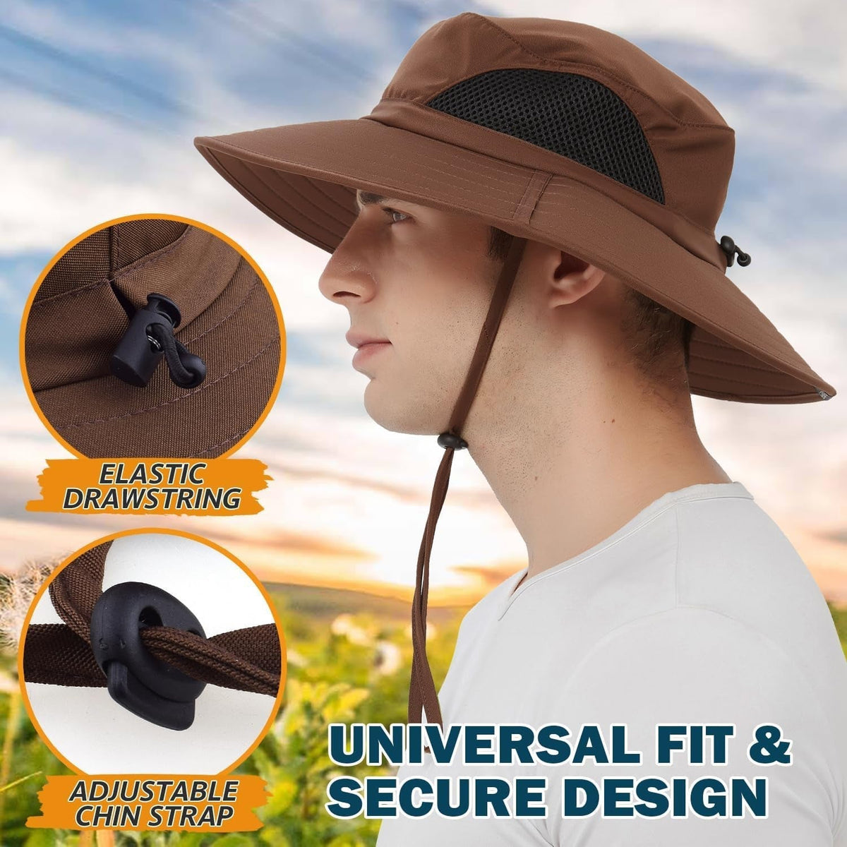 Wide Brim Sun Hat, UPF 50+ UV Protection Waterproof Packable Bucket Hat for Men & Women, Fishing Hiking Beach Garden