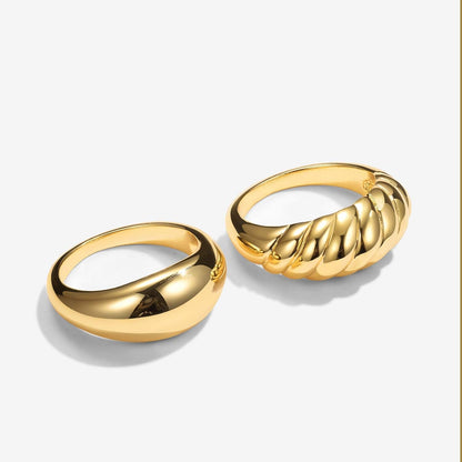18K Gold Plated Croissant Braided Twisted Signet Chunky Dome Ring Stacking Star Band for Women and Men Statement Wedding Ring Minimalist Jewelry Size 5 to 10