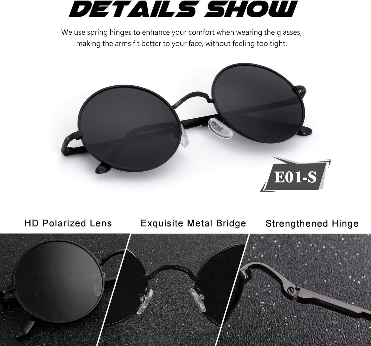 Retro round Polarized Sunglasses Mens Womens Circle Metal Hippie Shades UV400 Protection E01