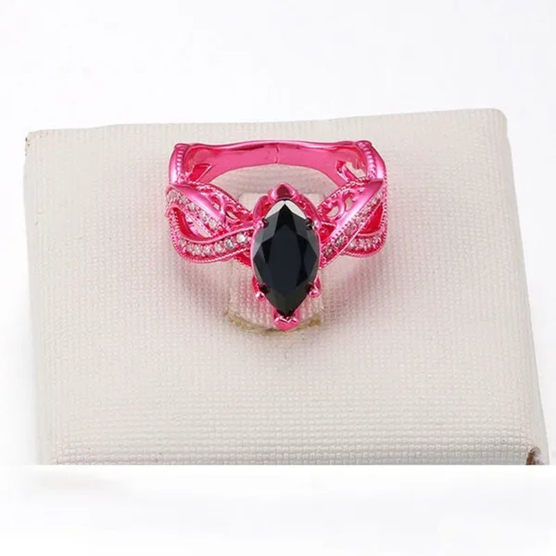 Europe and The United States Micro-inlay Zircon Jewelry Unique Pink Gold Black Nano Horse Eye Stone Prom Ring 2017 New