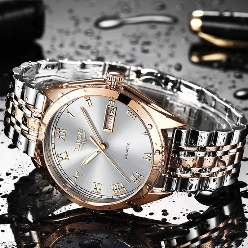2019 LIGE New Rose Gold Women Watch Business Quartz Watch  Luxury Female Wrist Watch Girl Clock