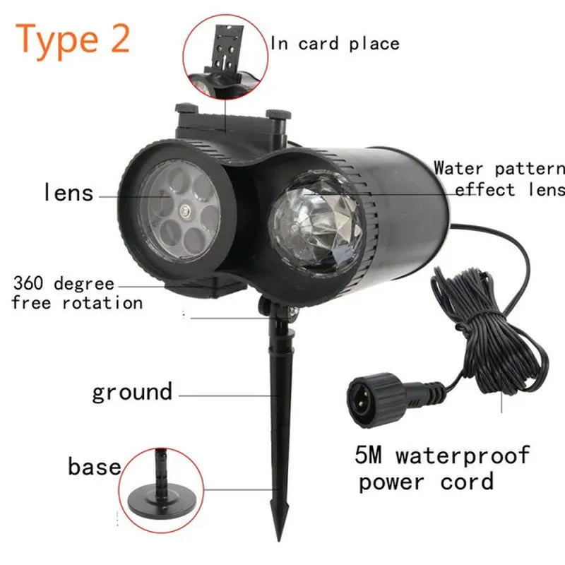 12 Patterns Christmas Snowflake Single/Twin Projection Lamp Outdoor Waterproof LED Halloween RGBW Lights Home Garden Indoor Decoration