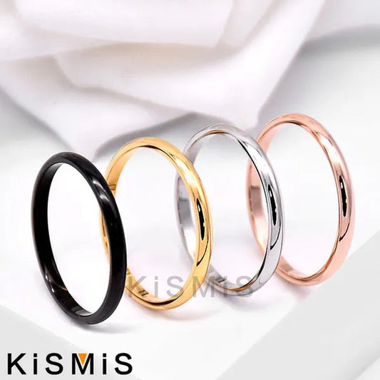 Titanium Steel Stackable Ring 2MM Plain Dome High Polished Wedding Band Women Men Comfort Fit Classic Couple Rings Kismis Accessories for Daily Wear, Engagement, Promise, Anniversary - Black/Silver/Gold/Rose Gold, Size 3-12 ( 1PC )