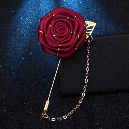 3D Brooch Rose Flower Suits Brooches Collar Gold Leaf Tassel Pin Wedding Chain Jewelry Accessory