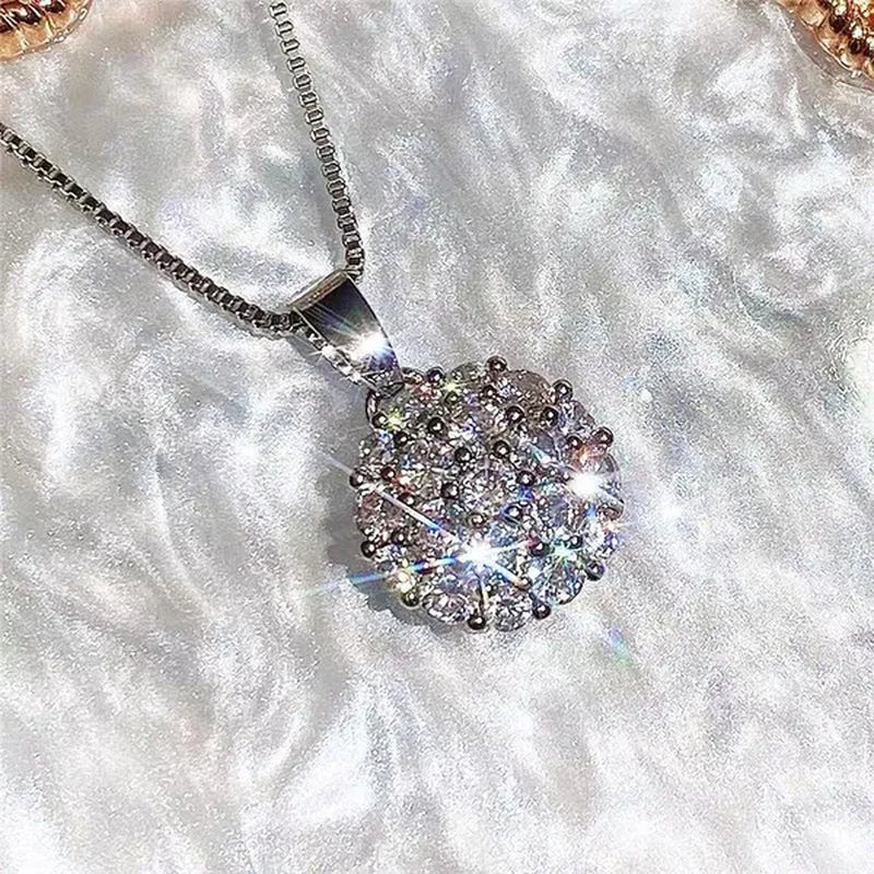 Exquisite Micro Pave Cubic Zirconia Round Crystal Ball Pendant Necklace for Women Anniversary Gift