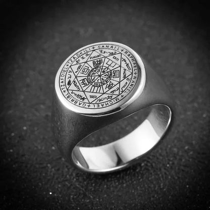 Seals of The Seven Archangels Rings Choker Statement Silver Gold Titanium Steel Bands Punk Rock Stamp Signet Ring For Men