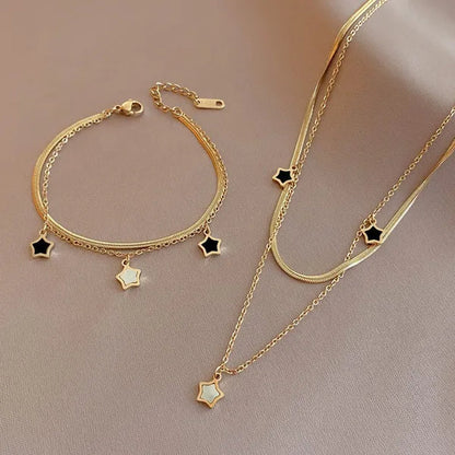 Double Layer Enamel Star Pendant Necklace For Women Bracelet 2021 Trendy Party Fashion Jewelry