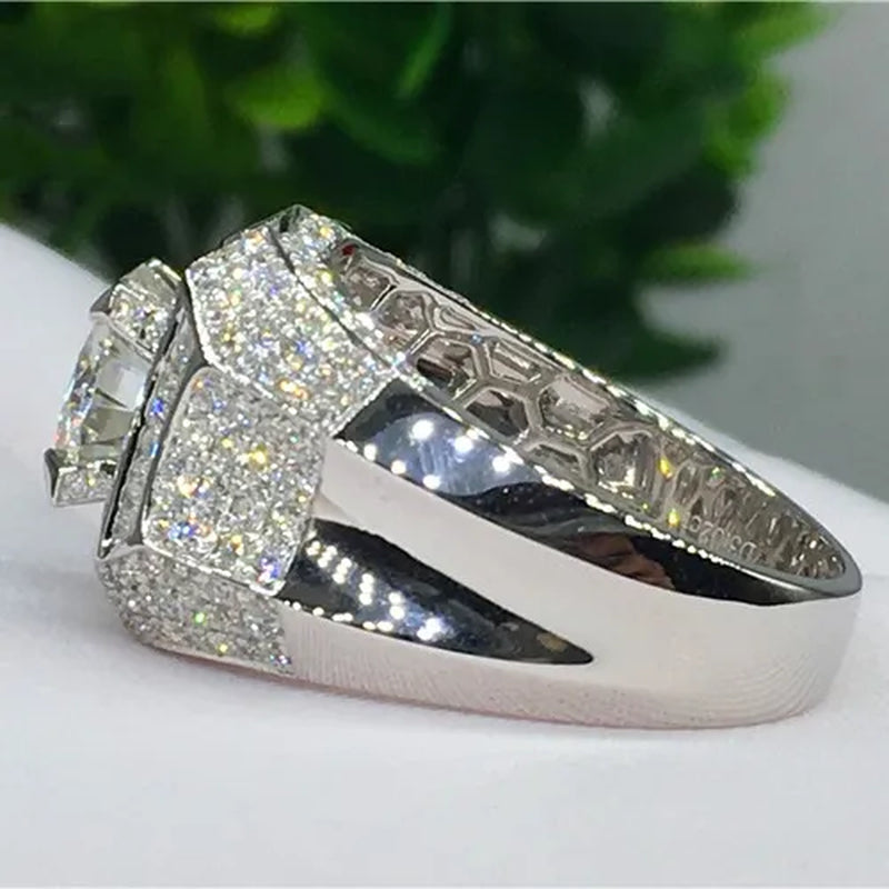 Fashion Men's Accessories Gold Plated Silver Color Cubic Zirconia Rings Mens Zircon Ring Engagement Wedding Band Ring Fashion Jewelry Size 6-13