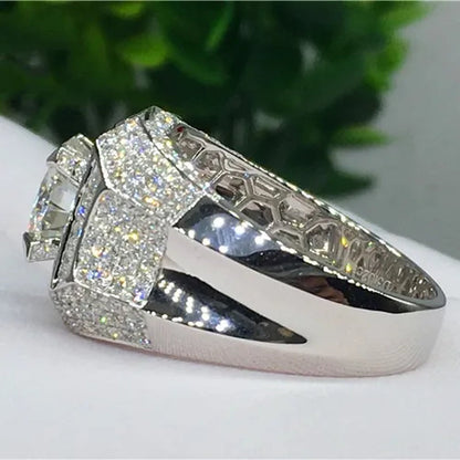 Fashion Men's Accessories Gold Plated Silver Color Cubic Zirconia Rings Mens Zircon Ring Engagement Wedding Band Ring Fashion Jewelry Size 6-13
