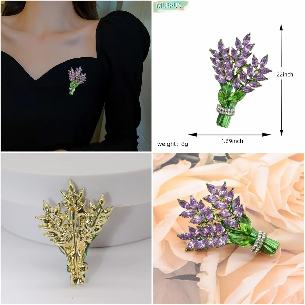 Lavender Flower Brooch Crystal Rhinestone Tulip Brooch Elegant Accessories Jewelry Women Brooches and Pins Fashion Jewelry Wedding Flowers Lapel Pin