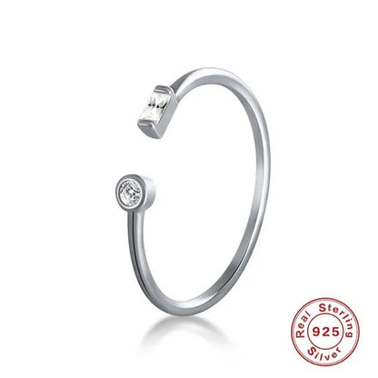 Sterling 925 Silver Open Adjustable Ring Women Female's X Cross Shape Zircon Ring Girls' Gold Color Simple Finger Jewelry