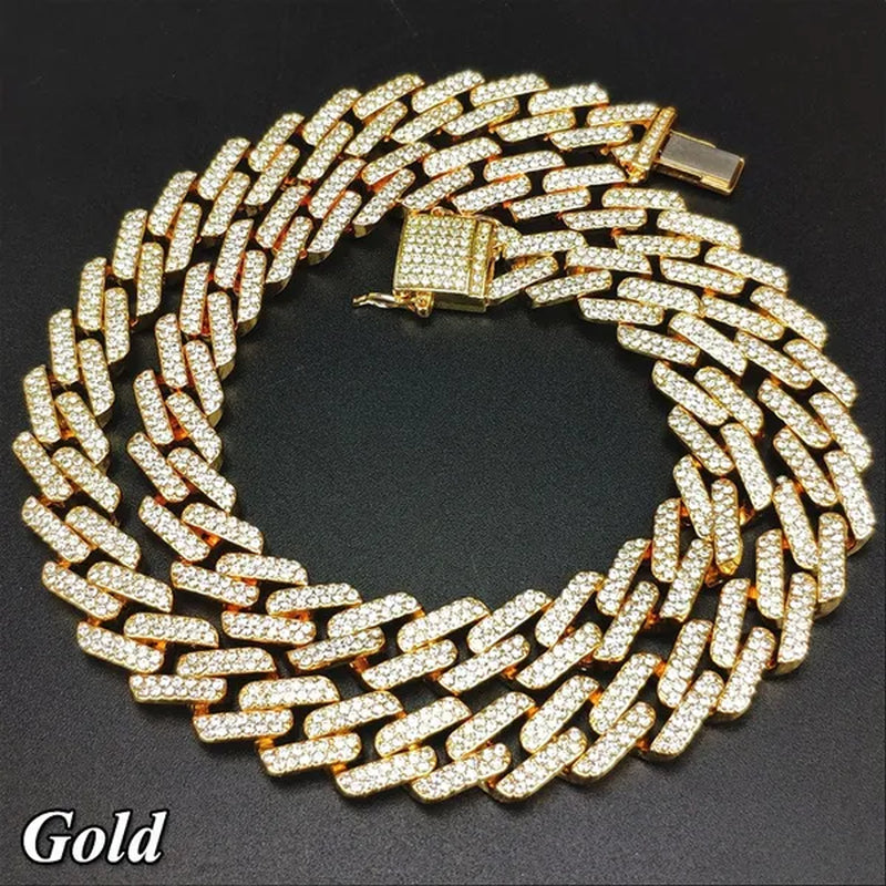 Fashion Men Necklace Diamond Necklace Bracelet Miami Cuban Link Chain Necklace Punk Jewelry Size: 8-30 Inch