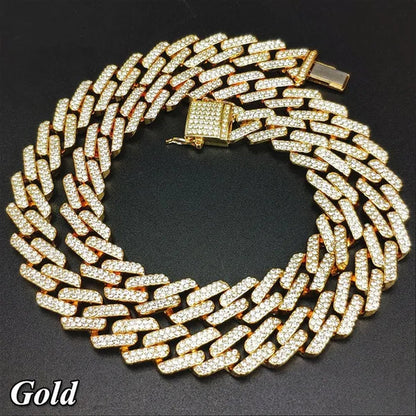 Fashion Men Necklace Diamond Necklace Bracelet Miami Cuban Link Chain Necklace Punk Jewelry Size: 8-30 Inch