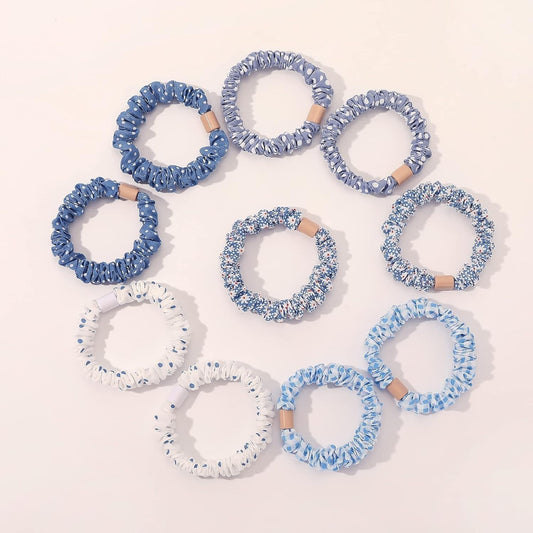 Hair Ties Scrunchies Hair Bands Small Mini Thin Elestics Hairbands Ponytail Holder Skinny Scrunchy for Thick Curl Hair No Crease Hair Ties Soft Accessories No Hurt Your Hair for Women and Girls Blue
