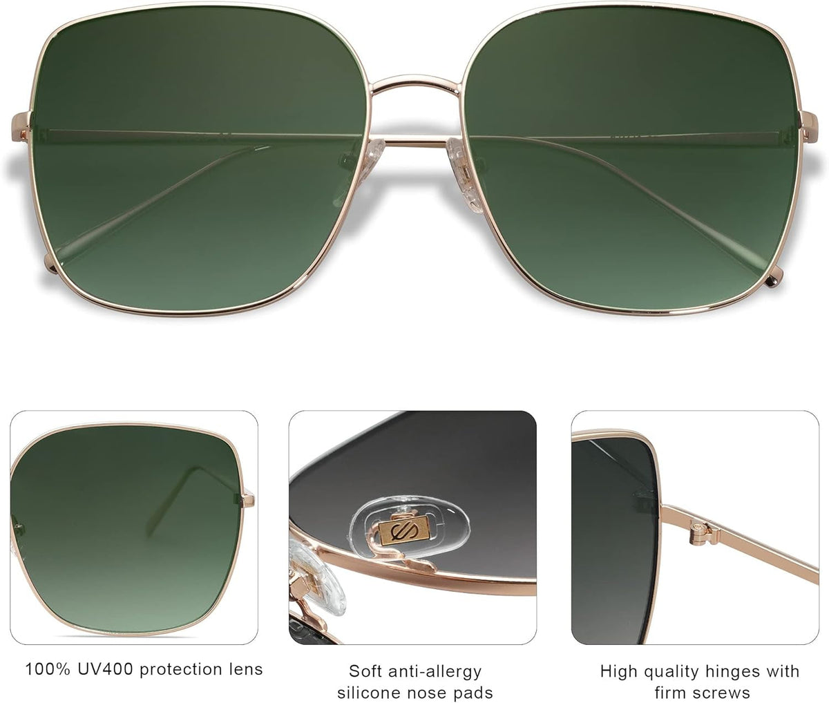 Trendy Oversized Square Metal Frame Sunglasses for Women Men Retro Big Flat Lens UV Protection Sunglasses SJ1146