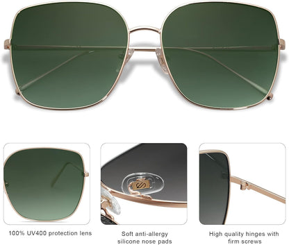 Trendy Oversized Square Metal Frame Sunglasses for Women Men Retro Big Flat Lens UV Protection Sunglasses SJ1146