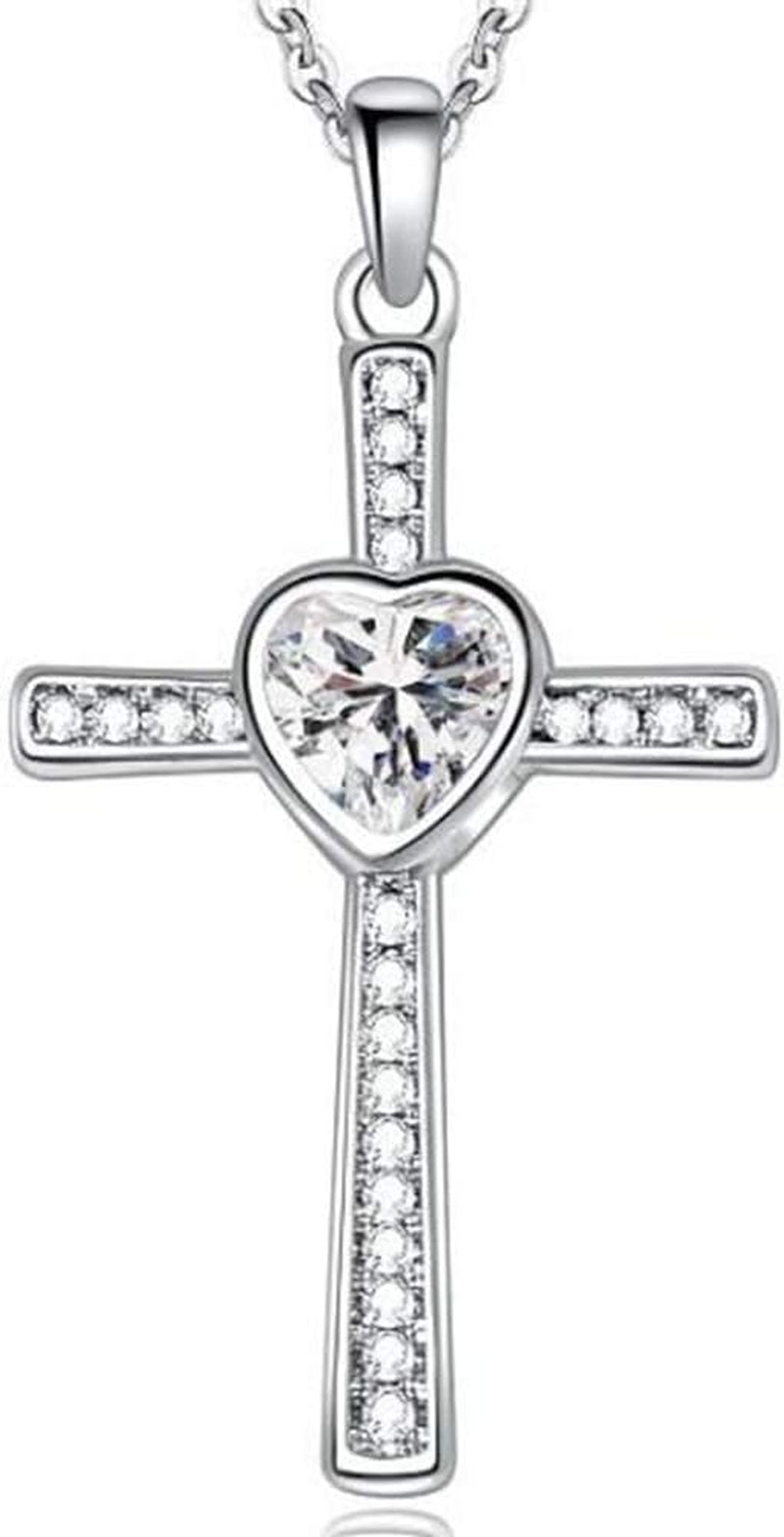 Stainless Steel Heart Birthstone Cross Statement Wedding Cocktail Party Pendant Necklace