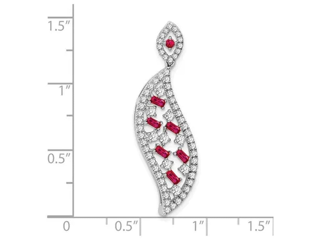 2/5 Carat (ctw) Baguette Ruby Pendant Necklace in 14K White Gold with Diamonds and Chain