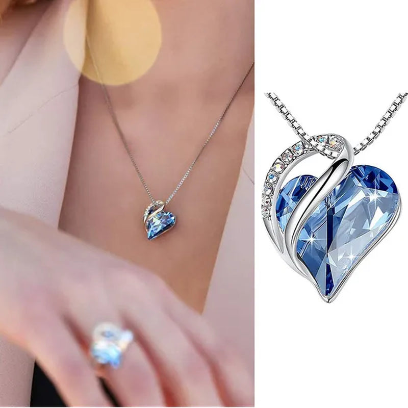 Love Heart Crystals Pendant Necklace January To December Birthstone Jewelry for Woman Blue Crystal Choker Necklace for Bridal Wedding Necklace Valentine's Day  Mother's Day Wife's Anniversary Gift