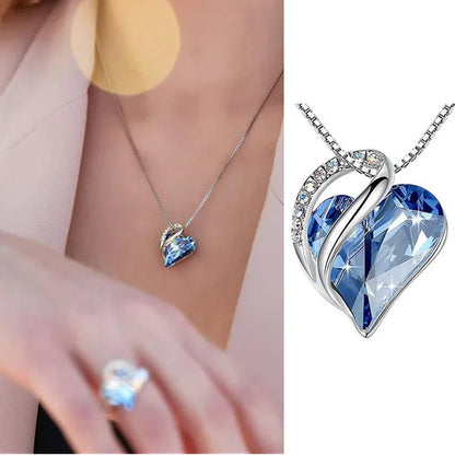 Love Heart Crystals Pendant Necklace January To December Birthstone Jewelry for Woman Blue Crystal Choker Necklace for Bridal Wedding Necklace Valentine's Day  Mother's Day Wife's Anniversary Gift