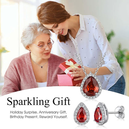 Sparkling 925 Sterling Silver Birthstone Necklaces for Women, Created Heart/Round/Teardrop/Square Crystal Solitaire Pendant Diamond Necklace, Great Birthday/Anniversary/Wedding Gifts