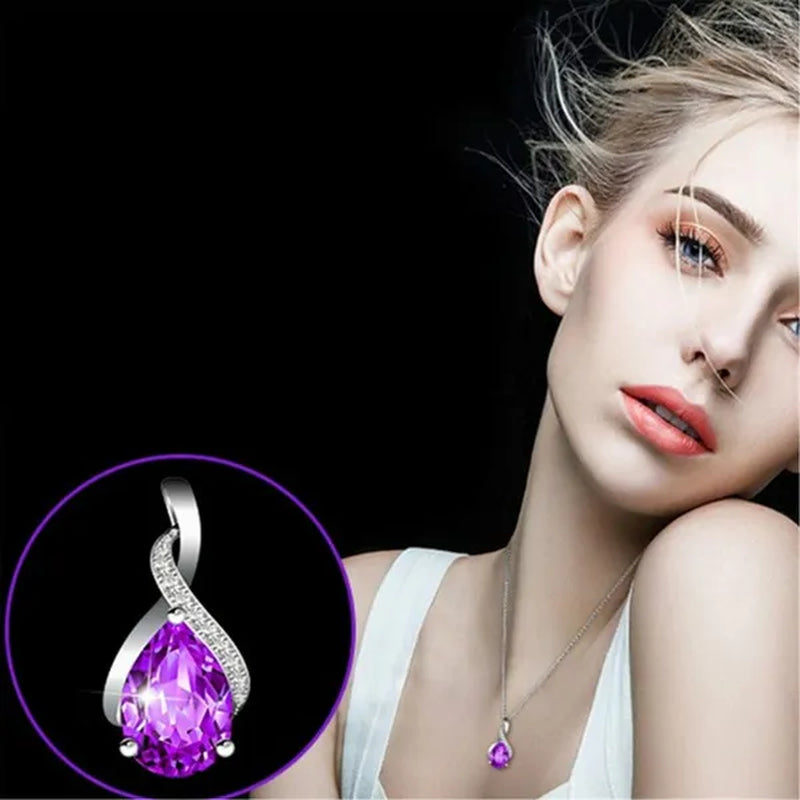 Natural Drop Shape Blue Topaz Pendant 925 Sterling Silver Necklace Female Jewelry Simple Clavicle Chain Girlfriend Birthday Gift