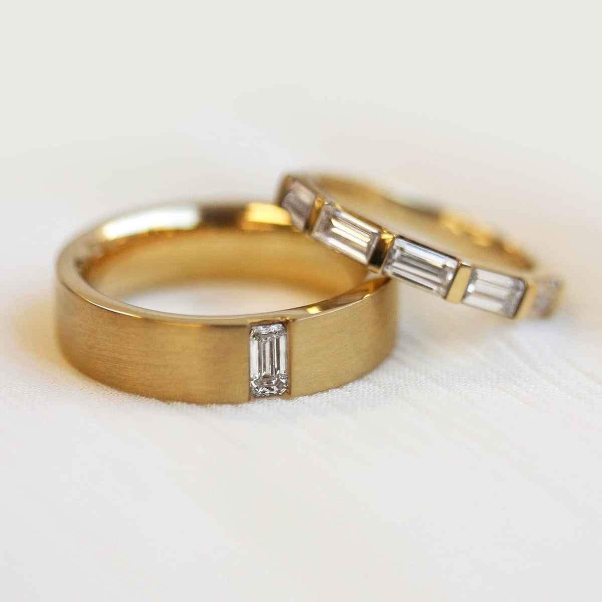 Flush Emerald Cut Lab Diamond (DEF/VS) Wedding Band 14K Gold