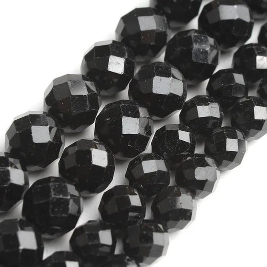 1pcs Faceted Gem Black Tourmaline Stone Beads Loose Spacer Beads For Jewelry Making 7.5inches 6/8mm