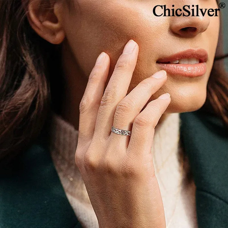 Chicsilver 925 Sterling Silver Ring for Women Men 4Mm Celtic Knot Wedding Band Eternity Ring Size 4 to 12